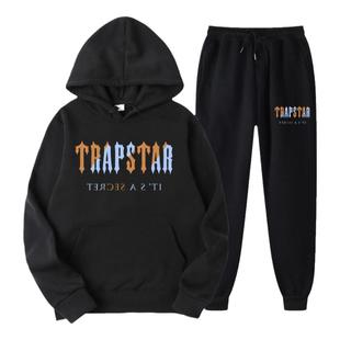 OZON独立站热卖欧美潮牌Trapstar印花男士运动卫衣连帽衫套装