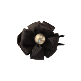 韩版黑色立体花朵珍珠发夹甜美小香风丸子头夹侧边夹横夹发饰发卡