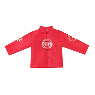 男童汉服套装元旦节国学古装礼服男孩红色喜庆中式华服民族风套装