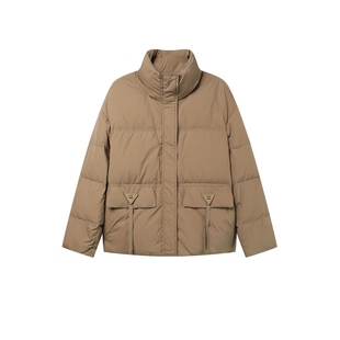 白鹿语休闲简约白鸭绒外套秋冬新款大口袋抽绳立领长袖女羽绒服