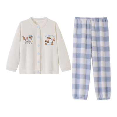 珊瑚绒加厚女睡衣半边绒冬季套装