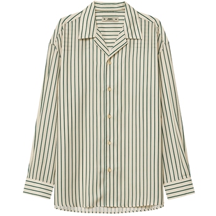 JDV春秋新品商场同款墨绿色条纹男士衬衫古巴领上衣SIC4323