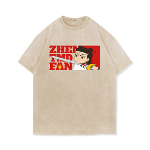 TEE7-国潮爆款哪吒不要逼我水洗做旧重磅纯棉潮牌圆领短袖T恤