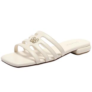 森达凉拖鞋女款2025夏新居家简约休闲方头气质平跟凉鞋ZTG35BT5