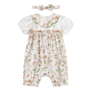 全棉时代婴儿外出衣服春夏针织爬服男女宝宝连体衣纯棉哈衣包屁衣