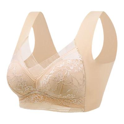 大码蕾丝无痕冰丝内衣女无钢圈背心式运动文胸聚拢防下垂美背胸罩