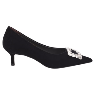 UDV黑色高跟鞋女中跟2025秋季新款法式气质单鞋水钻百搭职业女鞋