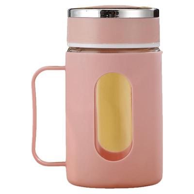 爆款玻璃水杯子带把手双层隔热百货小礼品办公室商务泡茶塑壳水杯