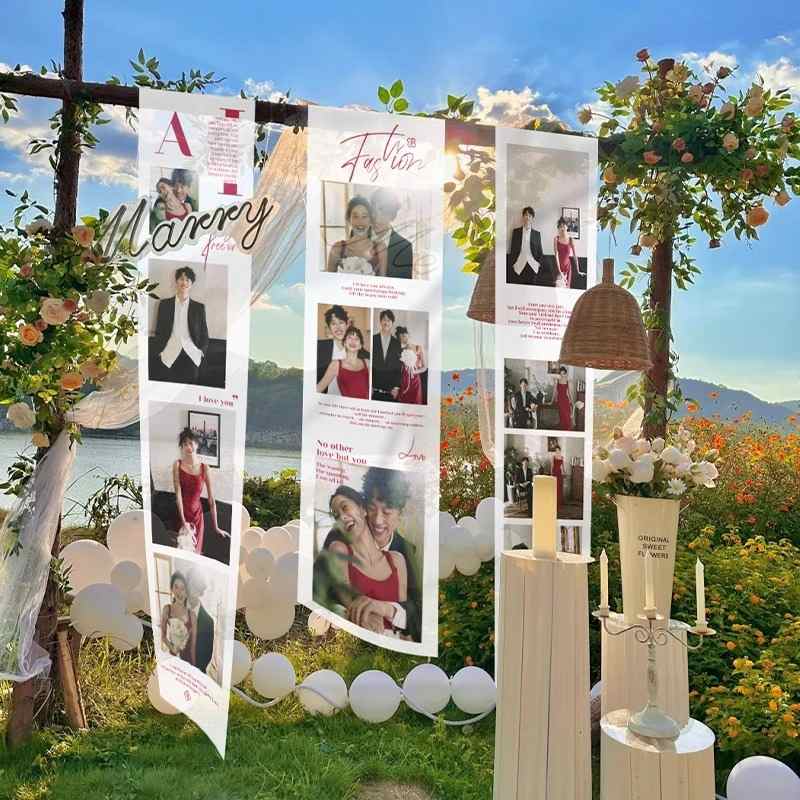 结婚照片挂布装饰迎宾海报墙布区背景墙留影婚礼布置舞台用品