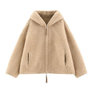 【卷筒】复古两面穿加厚保暖100羊毛一体工艺连帽毛毛外套7718725