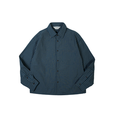 复古蓝棕格纹休闲平角衬衫