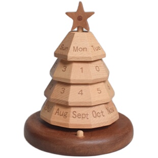 【山舍精选】圣诞树台历 实木质创意摆件 万年历日历 圣诞节礼物
