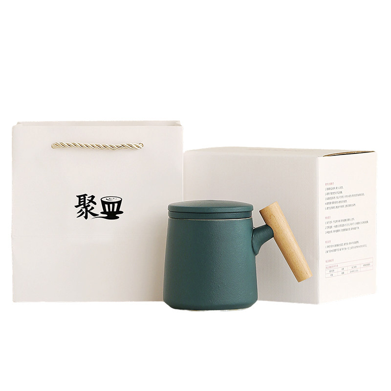 陶瓷茶水分离带盖马克杯定制