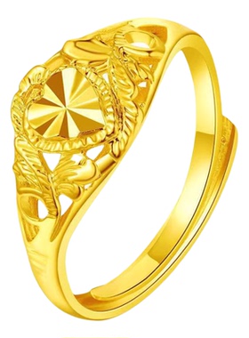 不掉色真金色戒指女活口可调节