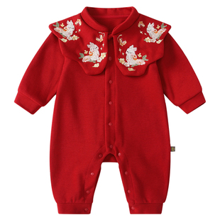 婴儿衣服新生儿秋季连体衣满月女宝宝百天女孩爬服百日宴拍照礼服