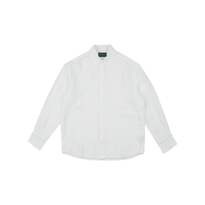 老钱风汉麻质感条纹暗门襟衬衫