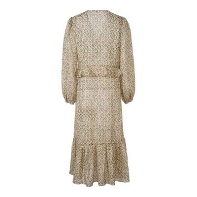 LYNEE【老钱假日】麻混纺荷叶V领印花连衣裙巨漂亮碎花茶歇裙长裙