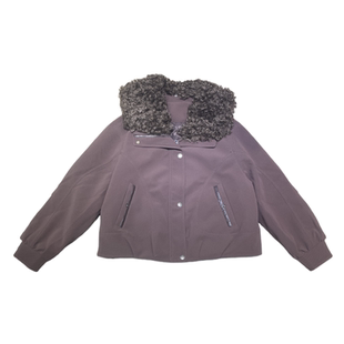 乐*妮L116冬季新款毛领休闲机车夹克鹿皮绒短款外套白鸭绒羽绒服