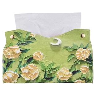 ins轻奢风抽纸盒客厅家用皮革纸抽收纳盒餐纸巾盒油画高级感车载