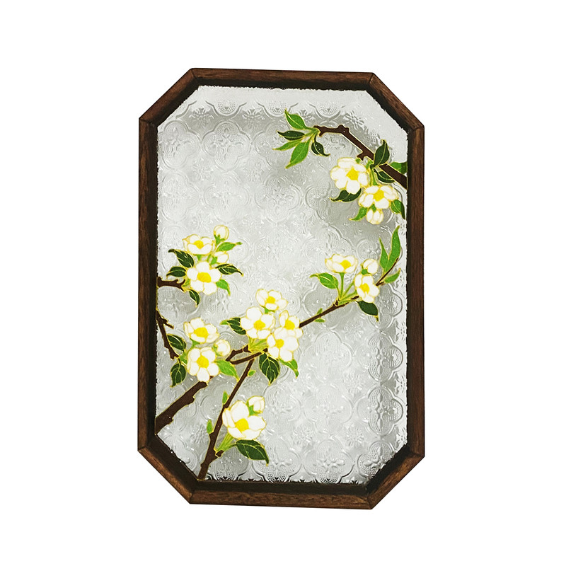 团建免掐丝梨花掐丝珐琅玻璃茶盘