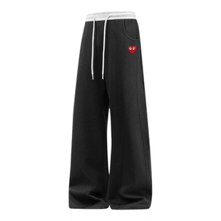 PLAY HEITY 官方时尚潮牌男女同款爱心刺绣休闲裤直筒松紧腰长裤