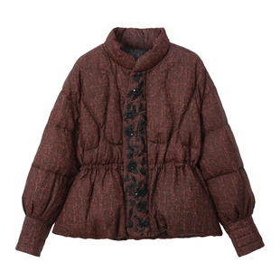 新中式立领羽绒服女短款品牌鹅绒羽绒服重工刺绣收腰妈妈冬装外套