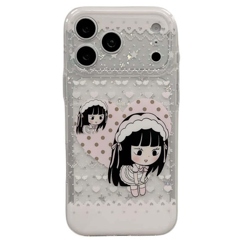 MoreRex 古早爱心洛丽塔女孩带链条适用苹果18手机壳日韩iphone17promax新款18pro全包15防摔保护套14小众16