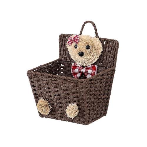 客厅悬挂式收纳篮挂篮宿舍杂物钥匙草编收纳筐简约创意收纳盒挂墙