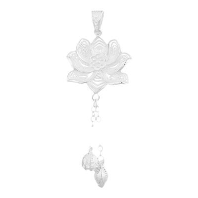 晚舟足银莲花流苏项链吊坠