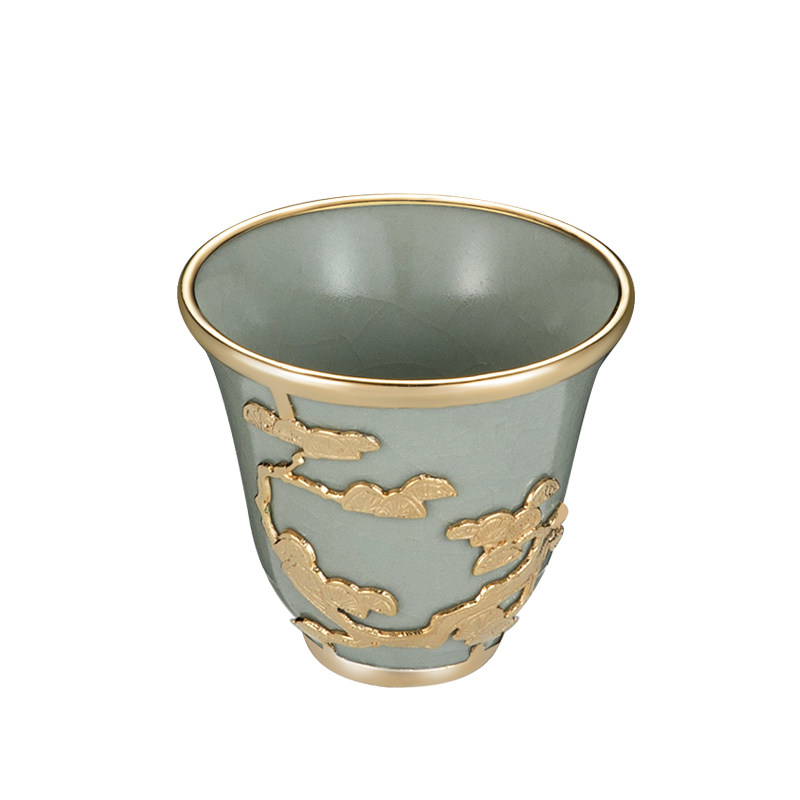 仿宋汝窑金镶玉建盏茶杯