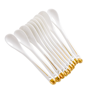 轻奢描金咖啡小勺长柄牛奶搅拌勺家用陶瓷搅拌棒纯白小调羹甜品勺