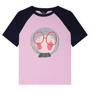 白鹿语俏皮减龄印花短袖T恤26春夏新款少女插肩袖撞色百搭上衣