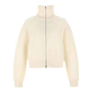 wana try奶白色颗粒毛感加厚针织开衫女秋冬款极简立领通勤感毛衣