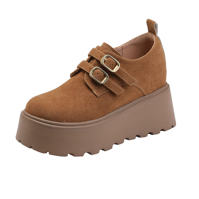 牛皮版内增高勃肯鞋女厚底乐福鞋