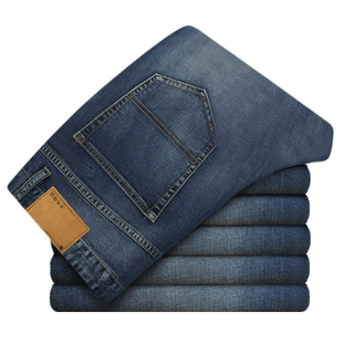 大牛传说秋冬复古宽松牛仔裤男士弹力高端休闲直筒大码阔腿长裤子