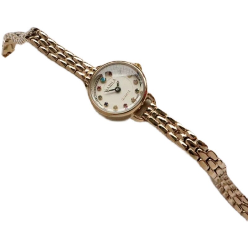 孙艺珍同芭比啦手表罗斯蒙特幸运诞生辰石复古小金表彩钻女表