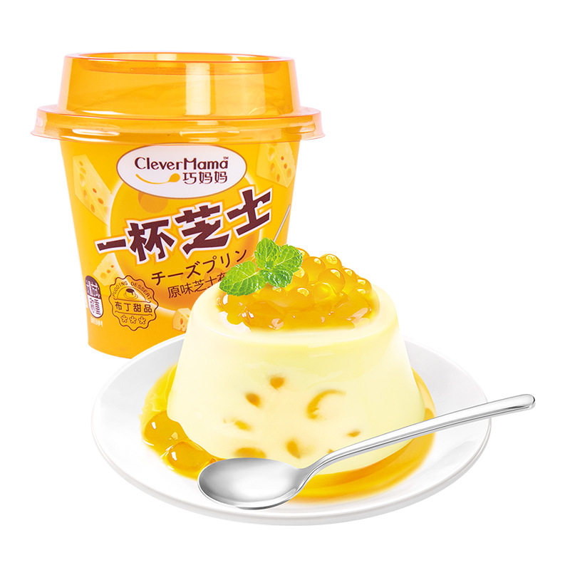 巧妈妈一杯芝士牛奶布丁杯白桃炒酸奶乳酸菌雪芙冰淇淋儿童小零食