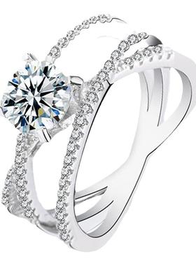 正品女S925银莫桑钻戒指求婚结婚