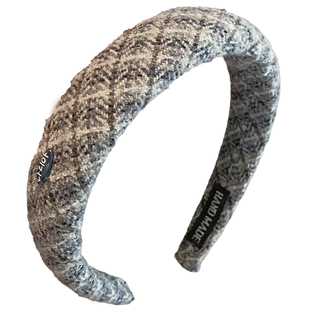 韩国简约高级感格纹蓝灰高颅顶星星水钻布艺发箍压发捆海绵头箍女