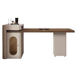 意式极简岛台餐桌一体可伸缩木纹岩板家用小户型高端轻奢实木倒台