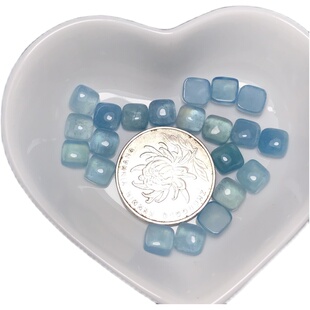 小方糖！天然棉裂体海蓝宝方形戒面裸石可镶嵌绕线戒指耳钉低等级