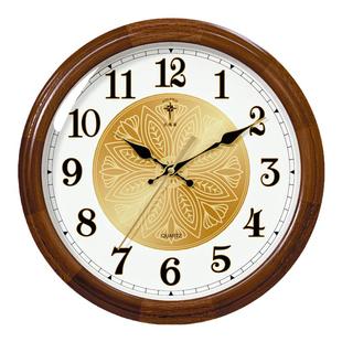 北极星木纹客厅钟表简约大气创意客厅静音挂钟新中式家用石英时钟