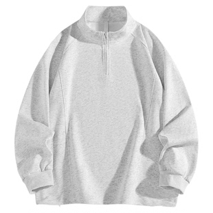 男生浅灰色半拉链卫衣男潮牌2026年新款春季半高领纯色休闲上衣潮