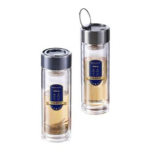 先行高档双层玻璃杯男士便携隔透明热茶杯子定制logo水杯礼盒套装