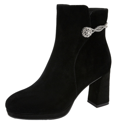 康莉粗跟短靴女商场同款新款