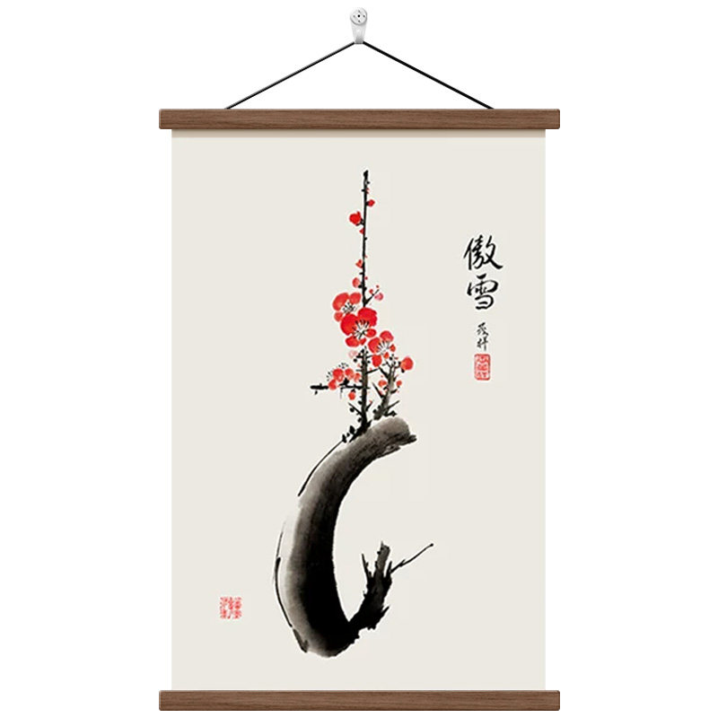 中古风傲雪寒梅装饰画卧室卷轴画
