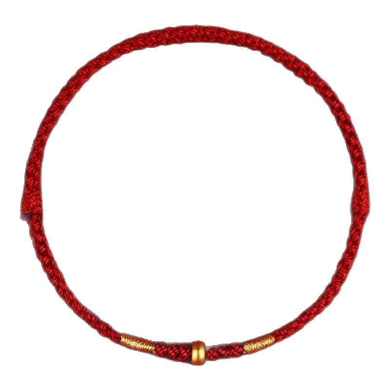 999足金脚链手链黄金小金珠编织手绳红绳转运化解本命年红色礼物