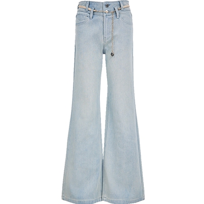 ONLY腰链装饰长裤高腰微喇牛仔裤