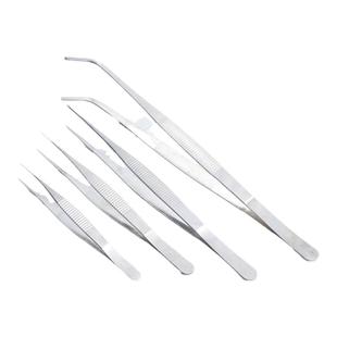 Labshark不锈钢镊子304加厚平头弯尖头夹子加长敷料镊组培实验室