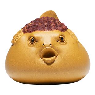 宜兴紫砂茶宠小河豚鱼手工茶玩创意茶具茶盘摆件可养茶桌个性茶台